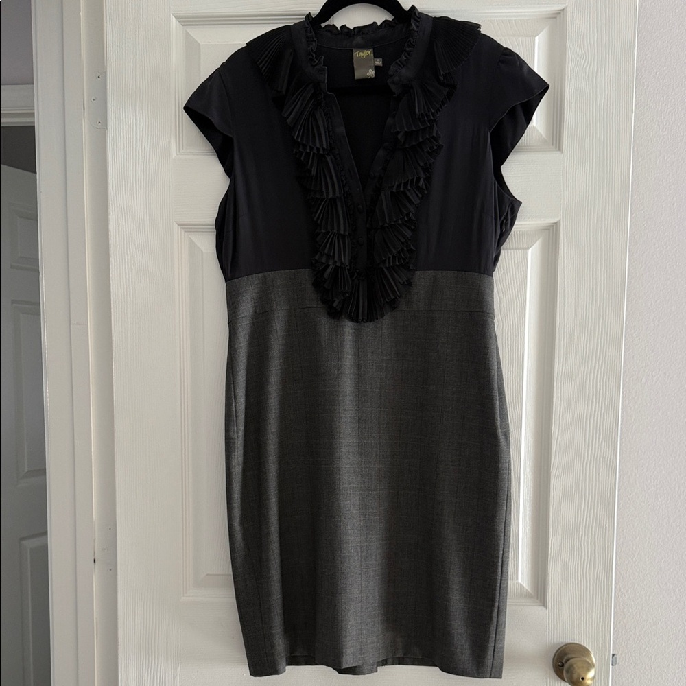 Taylor Black and Gray Ruffle Midi Dress